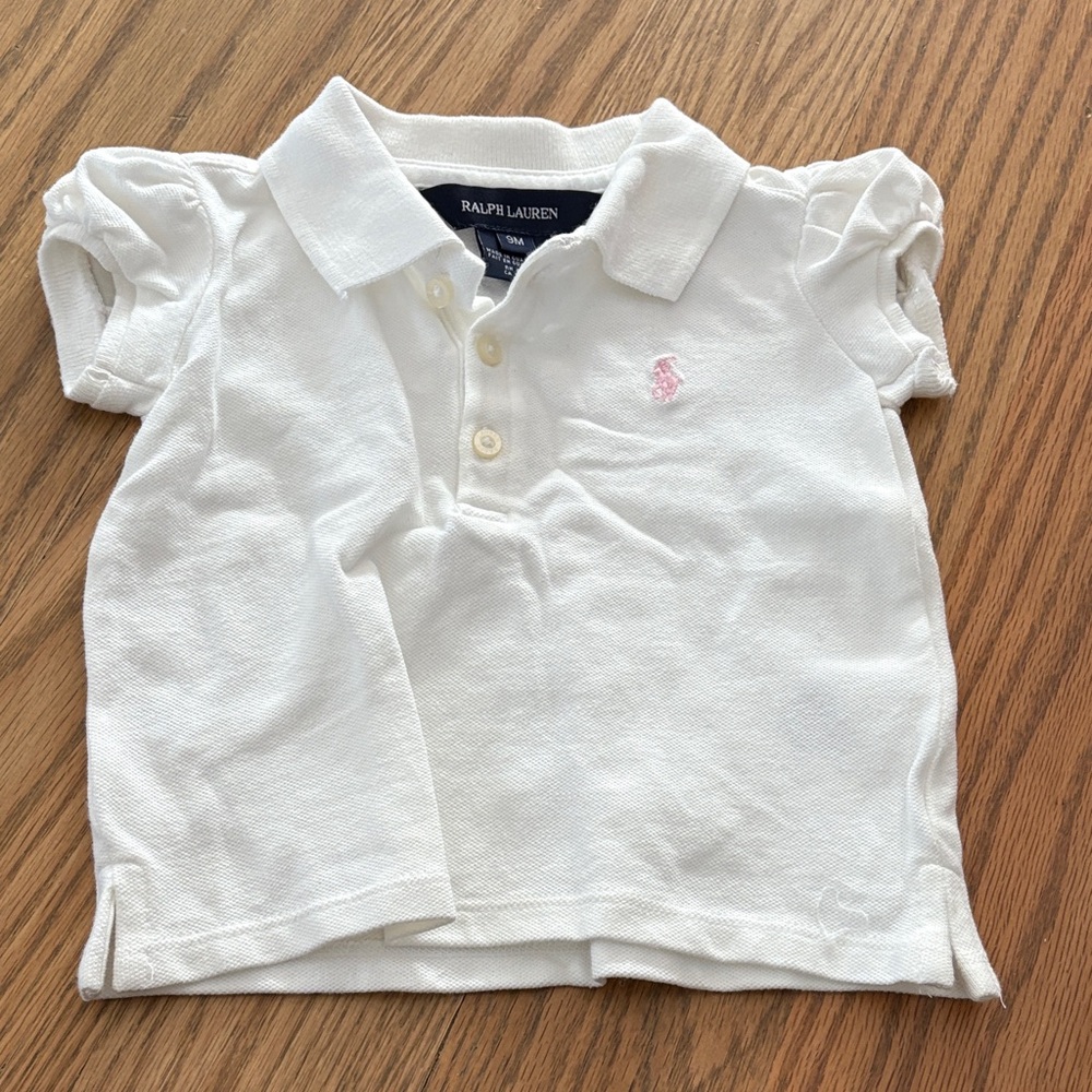 Ralph Lauren Kids Polo Shirt in White with Pink Logo